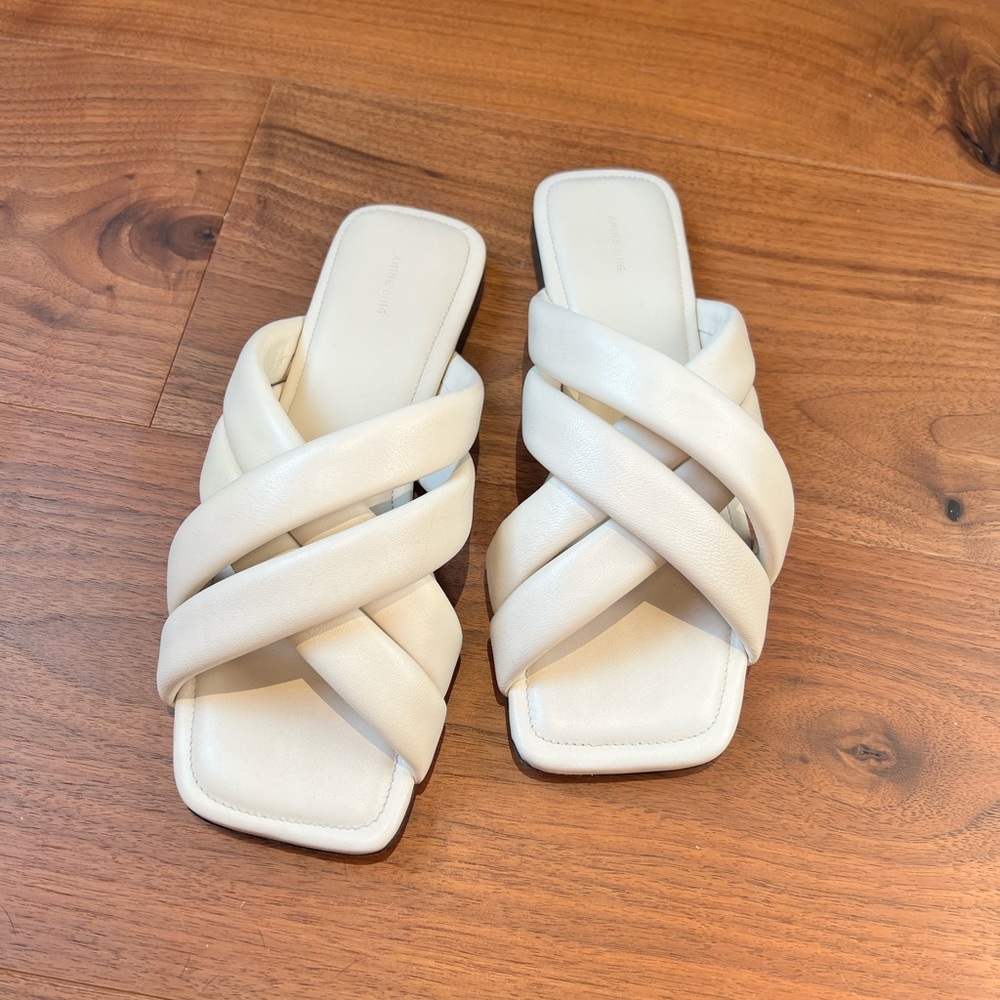 Anine Bing Eve Sandals Slides, White Leather 38